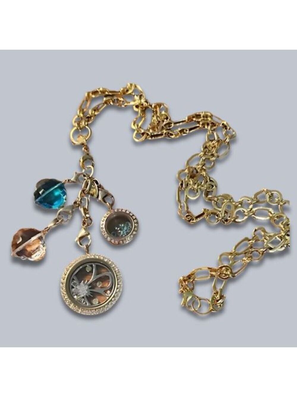 Authentic Origami Owl Butterfly Accent Charm Necklace Dangle Locket Gold/Blue OS